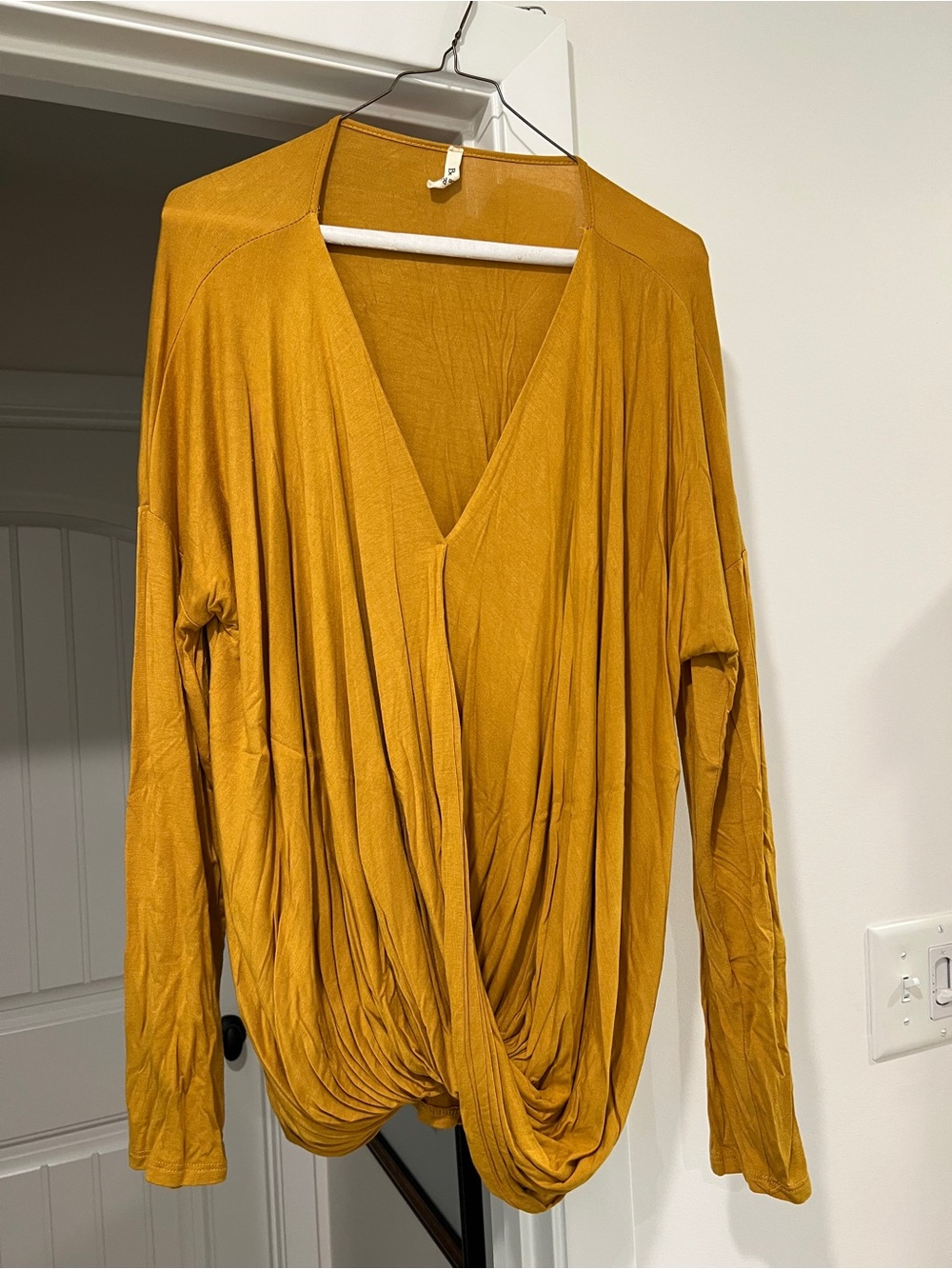 Beeson River Mustard Draped V-Neck Twist-Front Long Sleeve Top